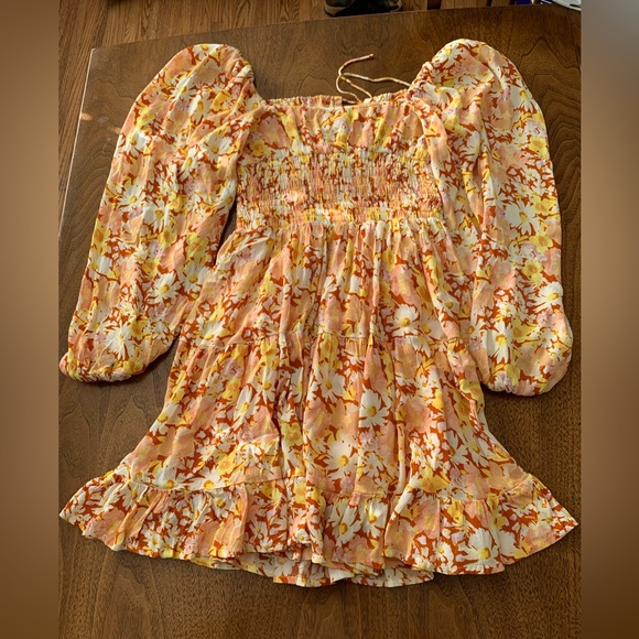 L*Space Floral Cassidy Smocked Mini Dress Square Neckline Long Sleeve - Picture 7 of 7